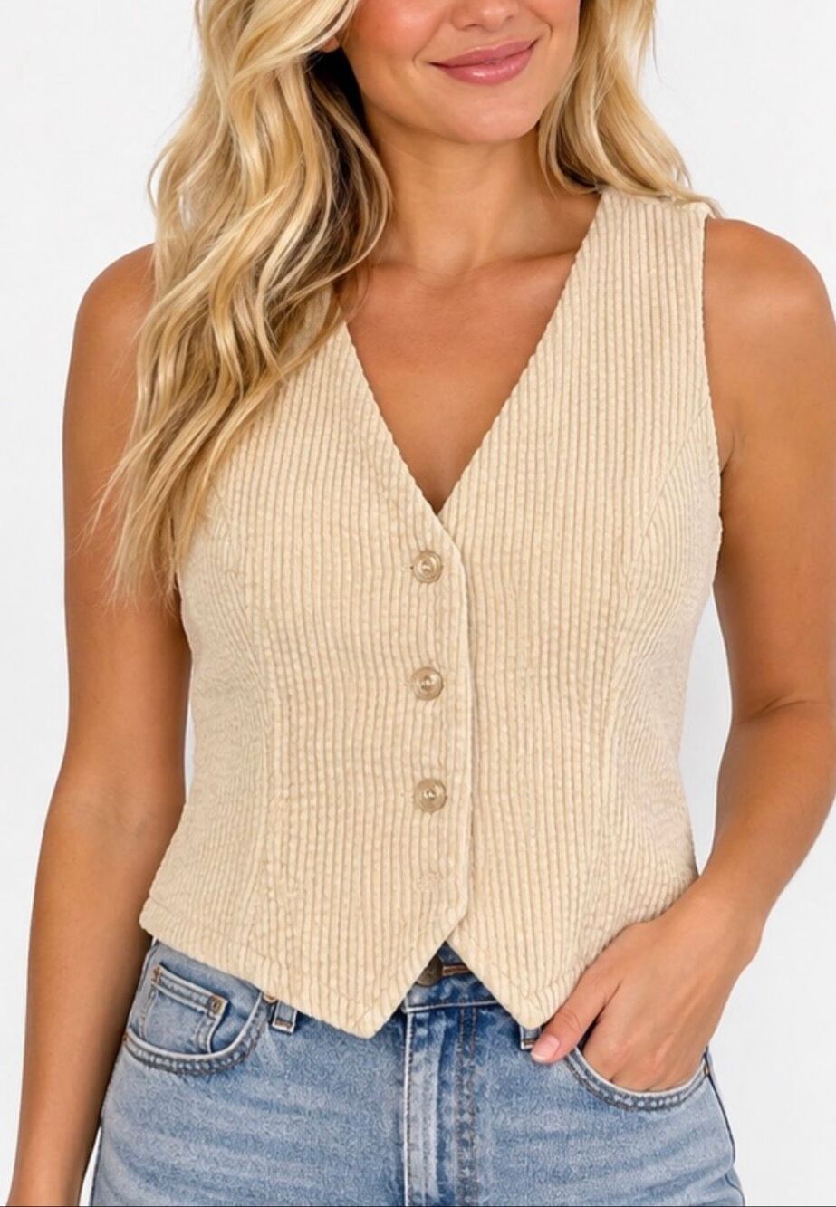 Bobbles & Lace corduroy crop vest size large